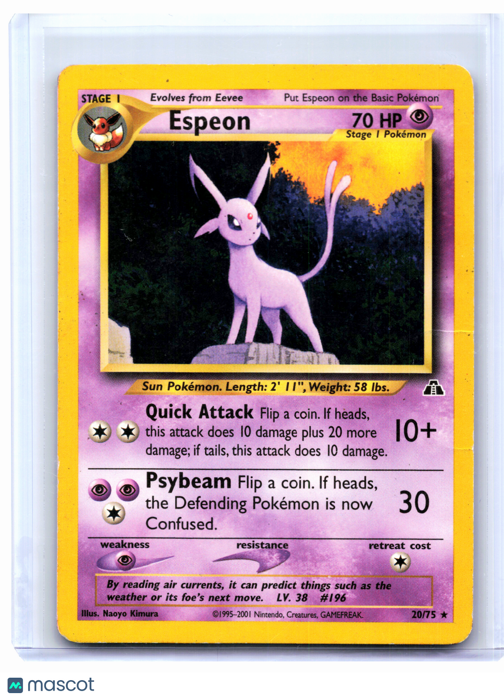 2001 Pokemon—Espeon #20/75 Neo Discovery—Rare Nonholo [Damaged]
