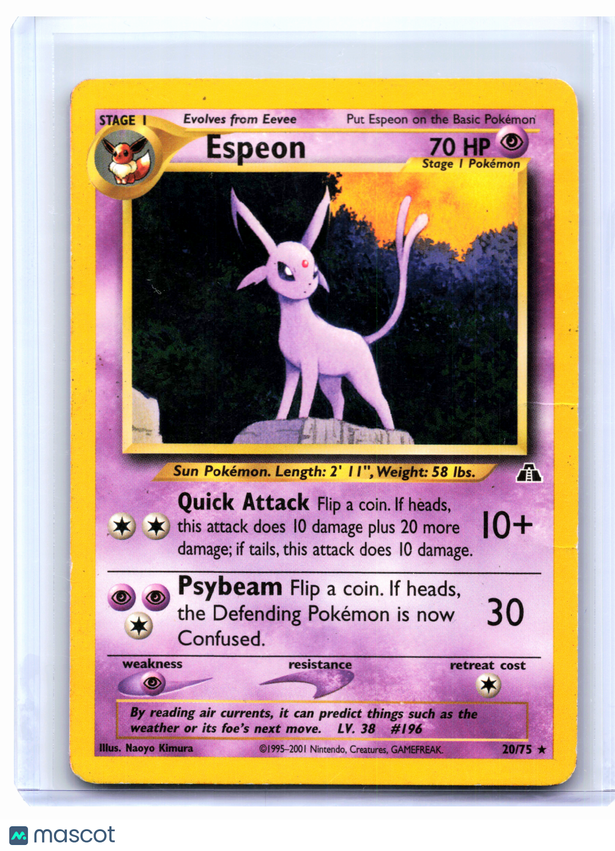 2001 Pokemon—Espeon #20/75 Neo Discovery—Rare Nonholo [Damaged]