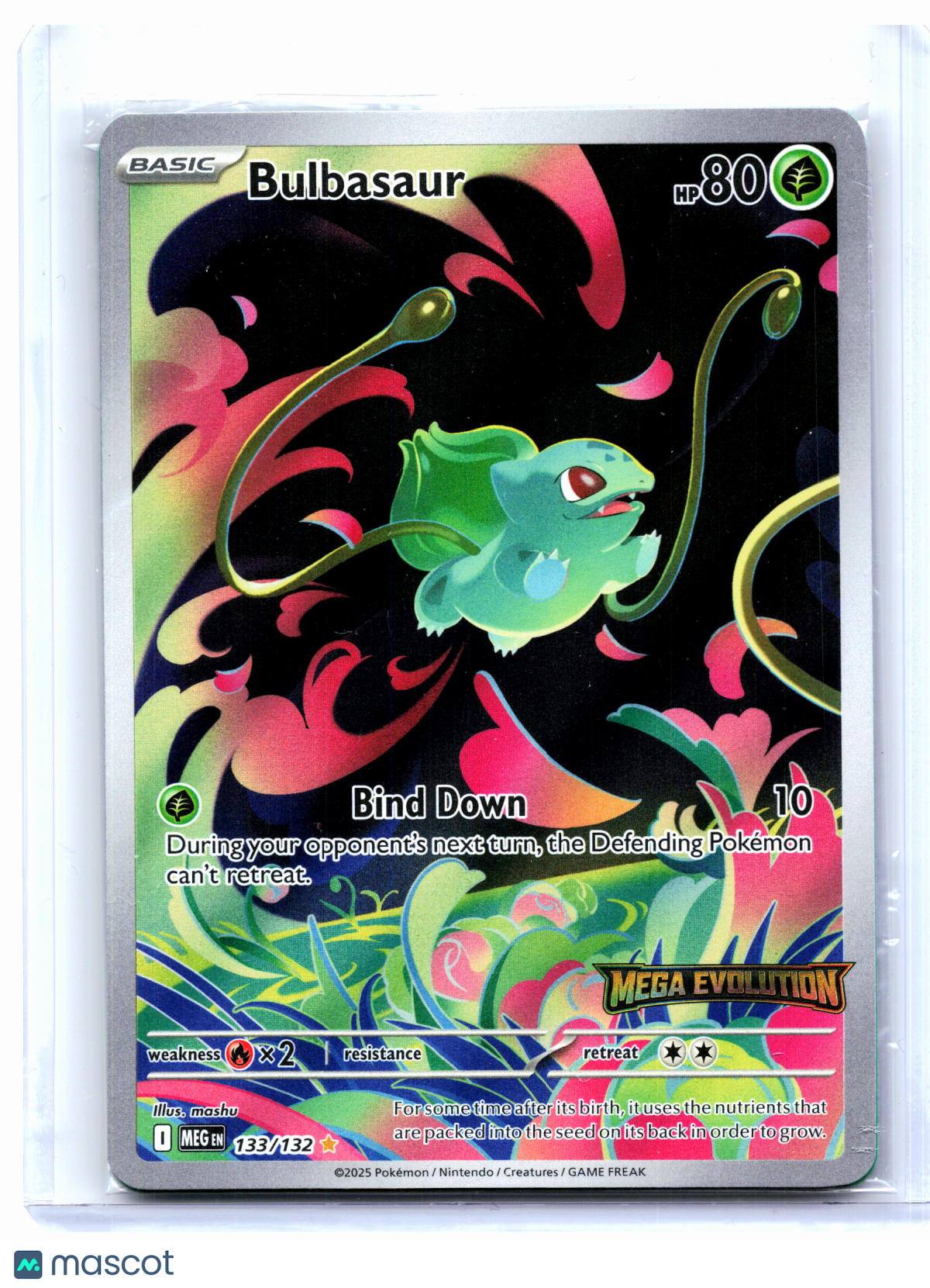 2025 Pokemon—Bulbasaur (Mega Evolution Stamped) #133/132 MCAP—IR Holo [Sealed]