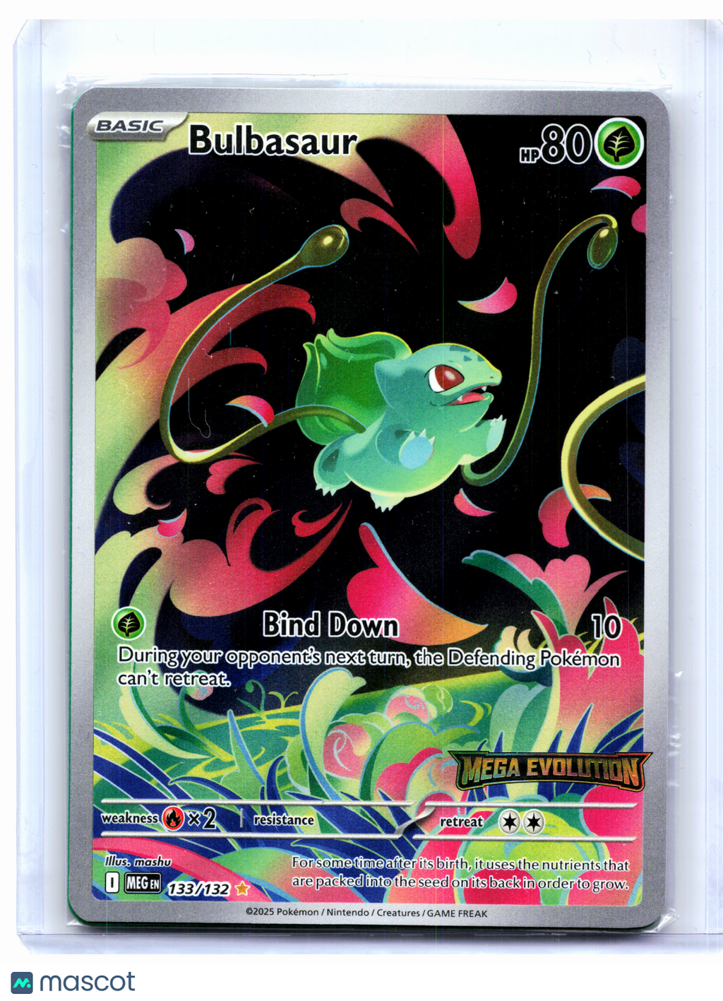 2025 Pokemon—Bulbasaur (Mega Evolution Stamped) #133/132 MCAP—IR Holo [Sealed]