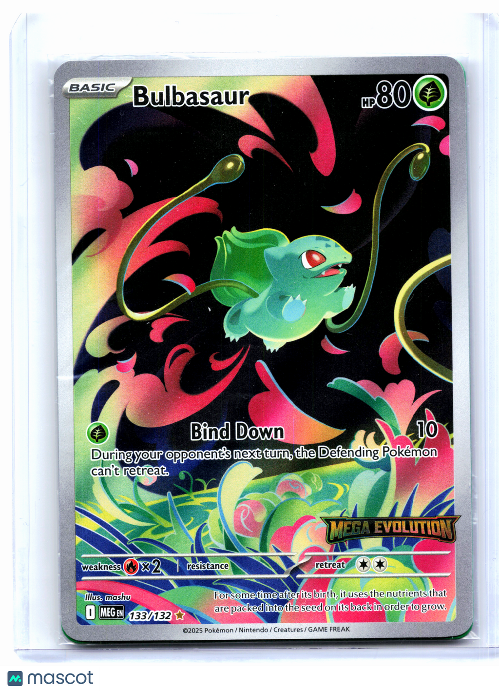 2025 Pokemon—Bulbasaur (Mega Evolution Stamped) #133/132 MCAP—IR Holo [Sealed]