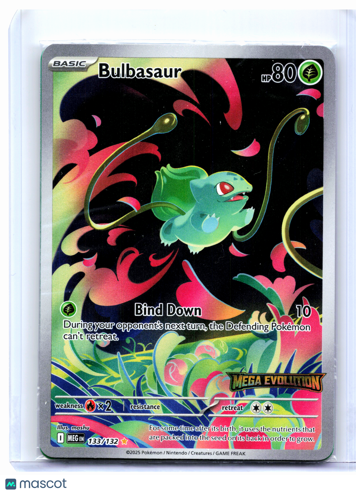 2025 Pokemon—Bulbasaur (Mega Evolution Stamped) #133/132 MCAP—IR Holo [Sealed]
