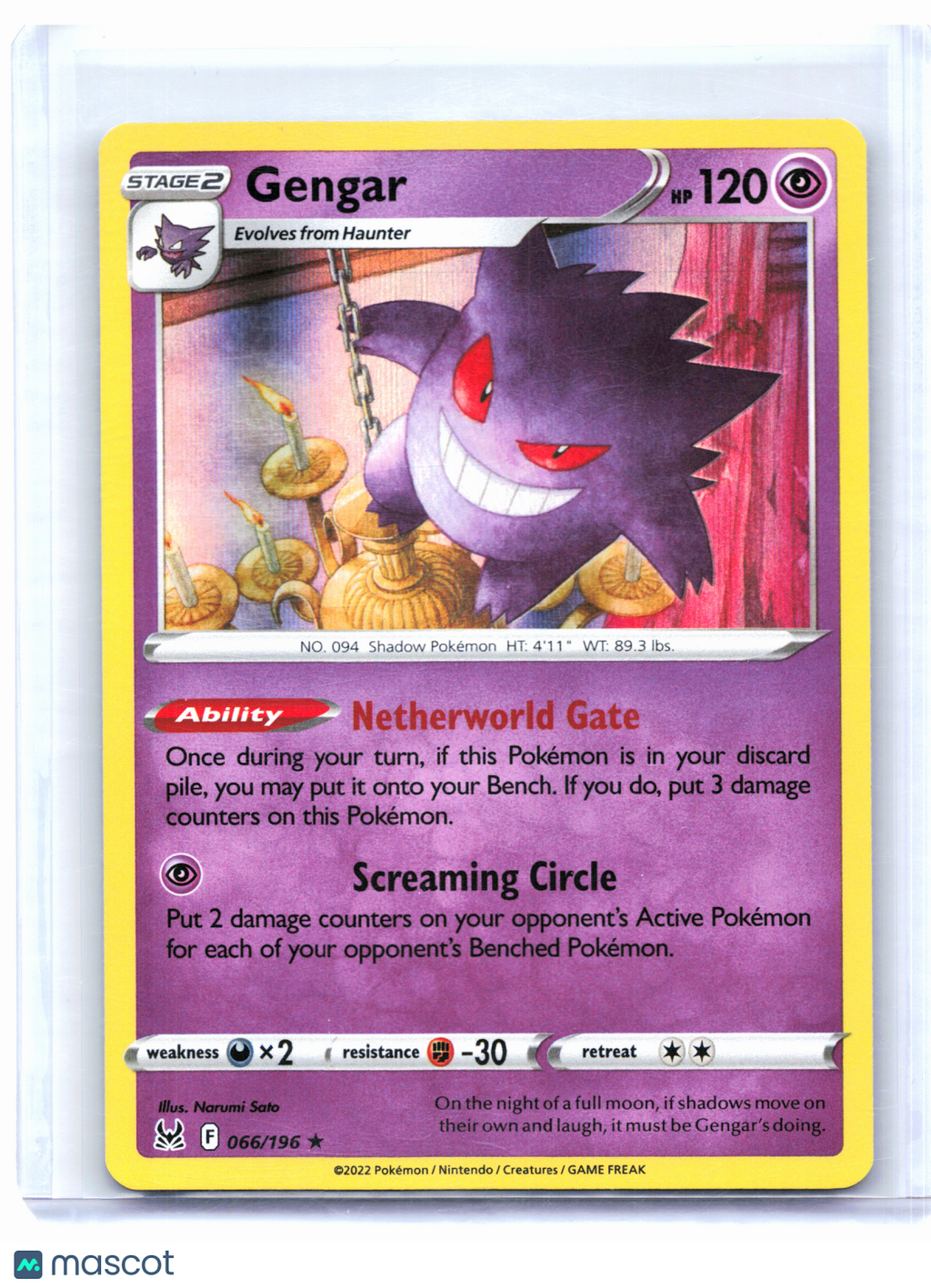 2022 Pokemon—Gengar #066/196 Lost Origin—Holo Rare