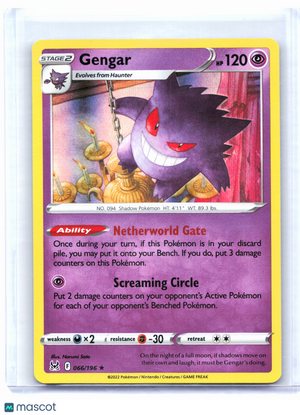 2022 Pokemon—Gengar #066/196 Lost Origin—Holo Rare