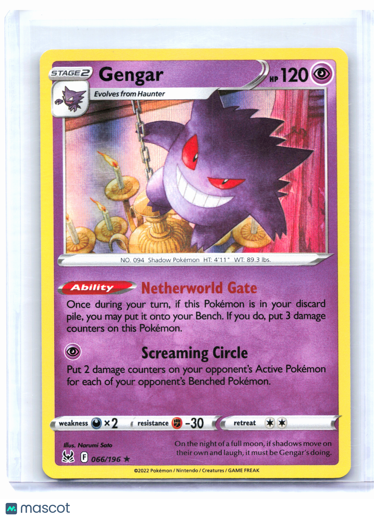 2022 Pokemon—Gengar #066/196 Lost Origin—Holo Rare