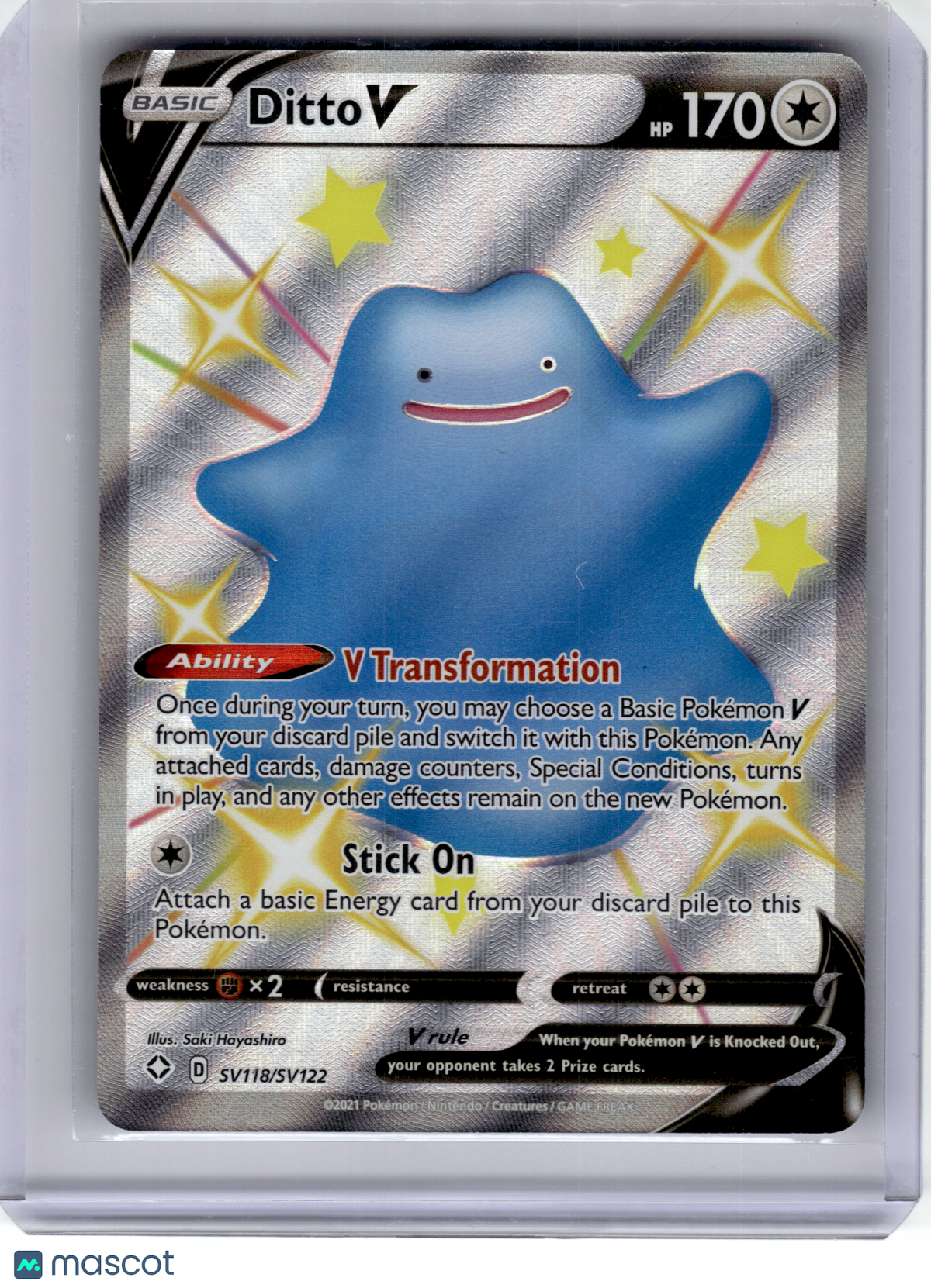 2021 Pokemon—Ditto V #SV118 Shining Fates: Shiny Vault—Ultra Rare Holo