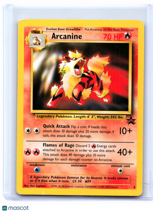 2000 Pokemon—Arcanine #6 WoTC Promo—Black Star Promo Nonholo [Heavily Played]