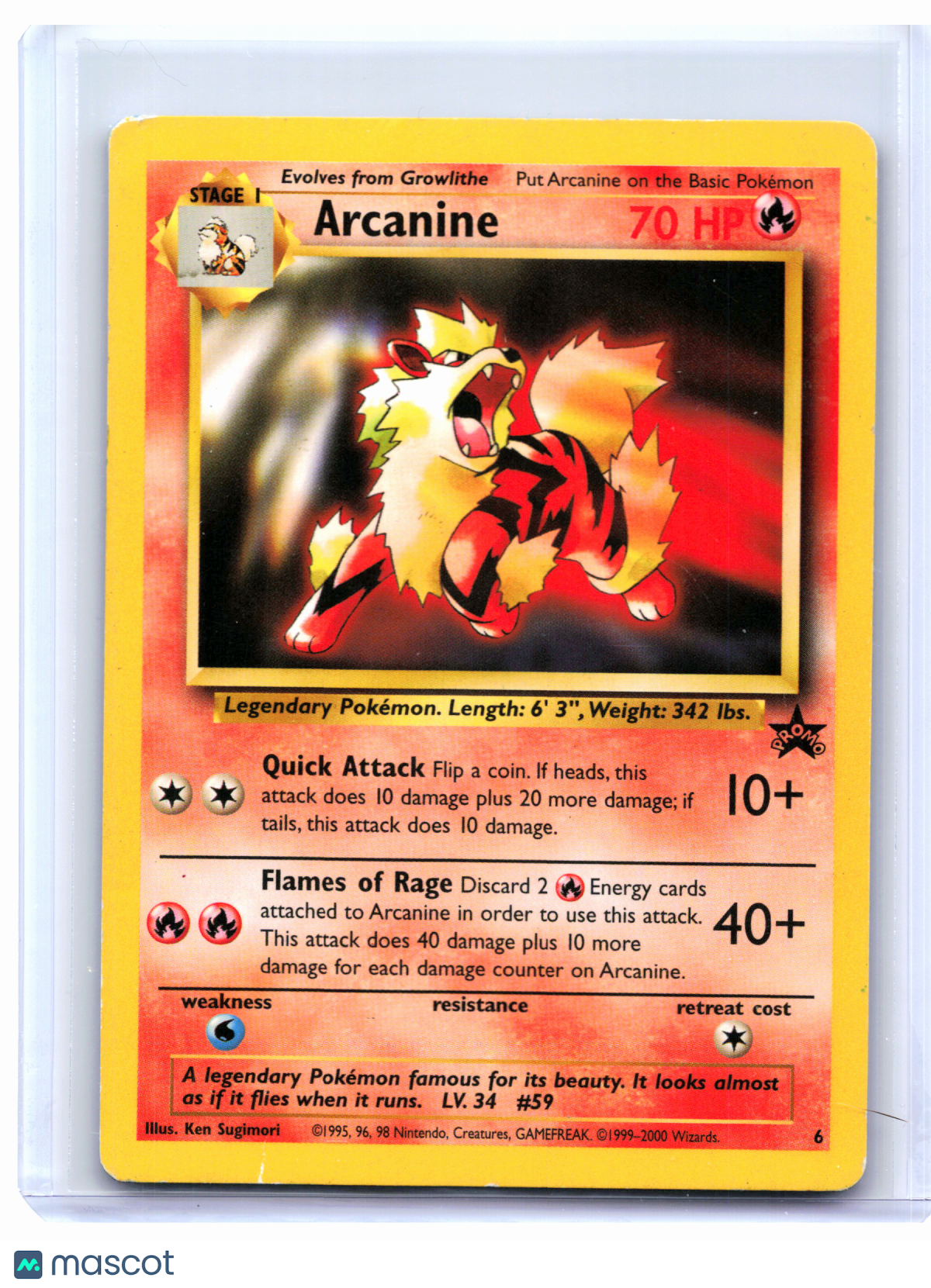 2000 Pokemon—Arcanine #6 WoTC Promo—Black Star Promo Nonholo [Heavily Played]