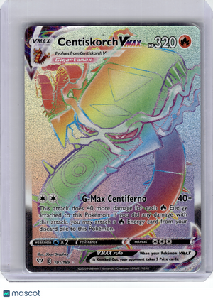 2020 Pokemon—Centiskorch VMAX #191 Darkness Ablaze—Secret Rare Rainbow
