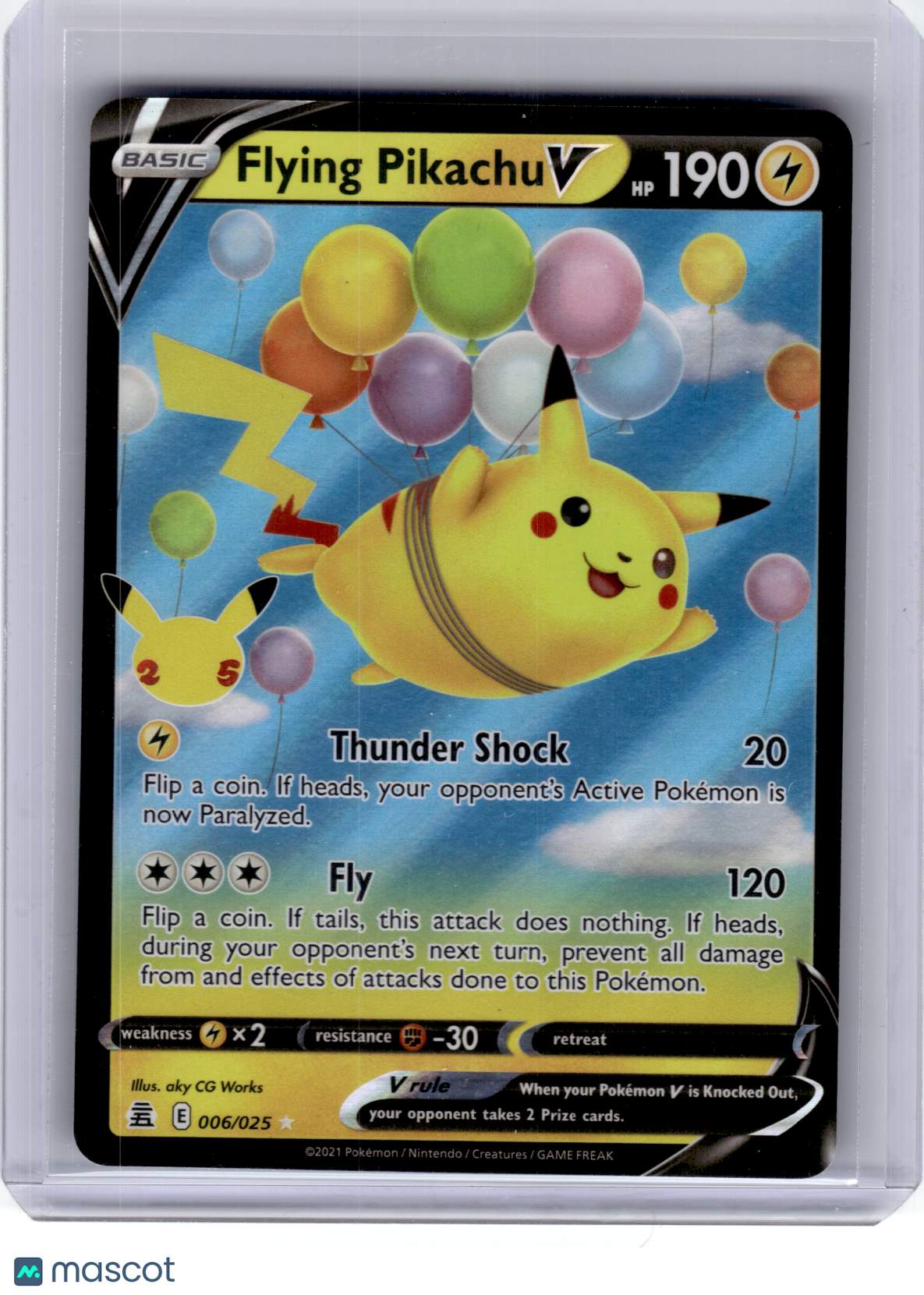 2021 Pokemon—Flying Pikachu V #6 Celebrations—Rare Holo