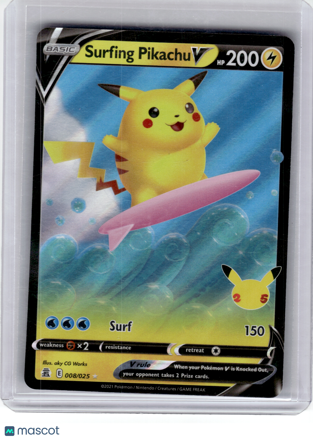 2021 Pokemon—Surfing Pikachu V #8 Celebrations—Rare Holo