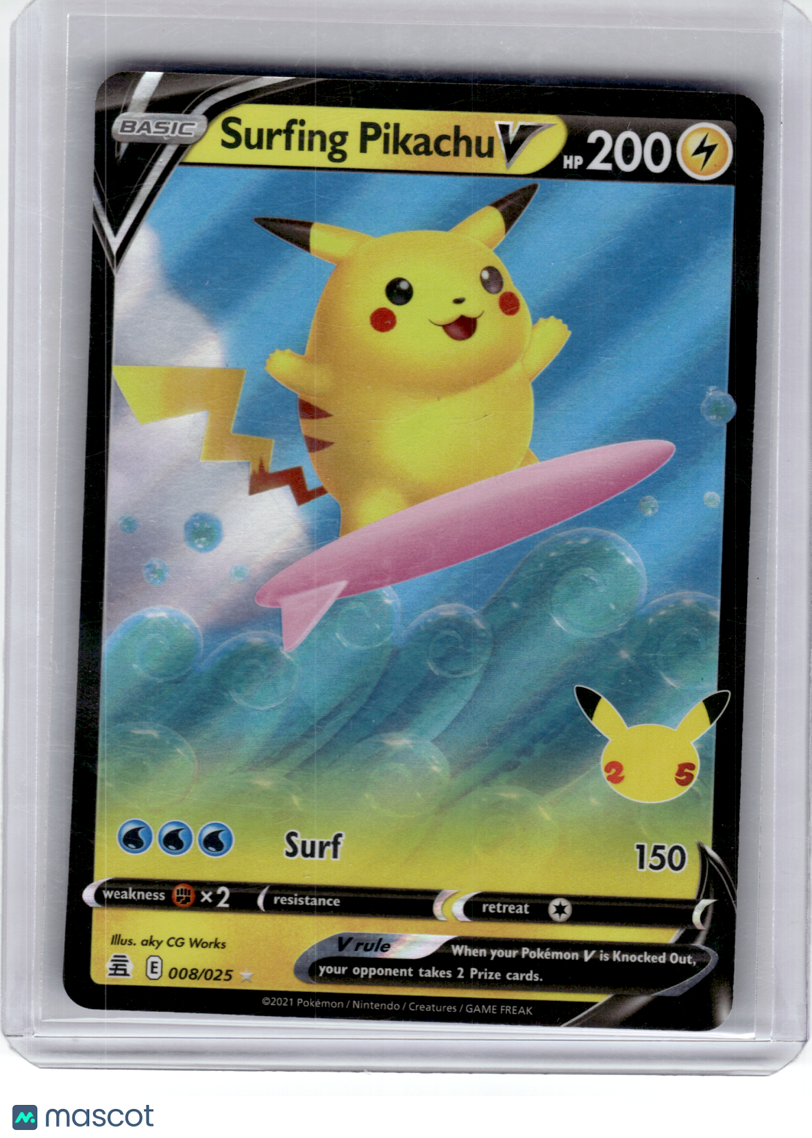 2021 Pokemon—Surfing Pikachu V #8 Celebrations—Rare Holo