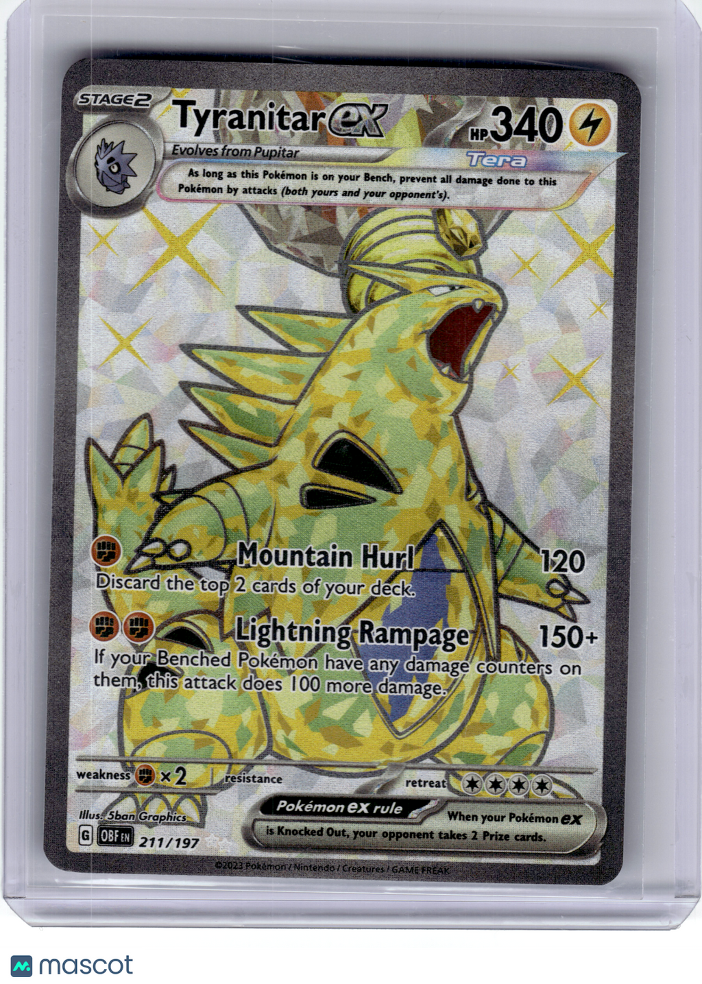 2023 Pokemon—Tyranitar EX #211 Obsidian Flames—Ultra Rare Holo