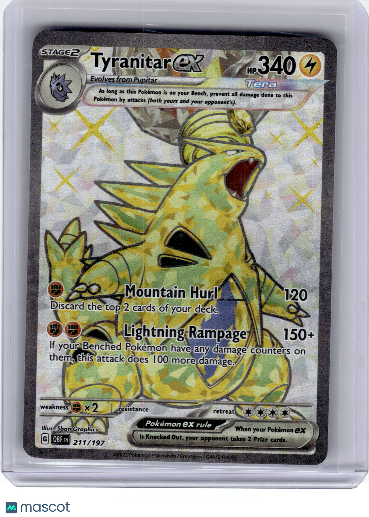 2023 Pokemon—Tyranitar EX #211 Obsidian Flames—Ultra Rare Holo