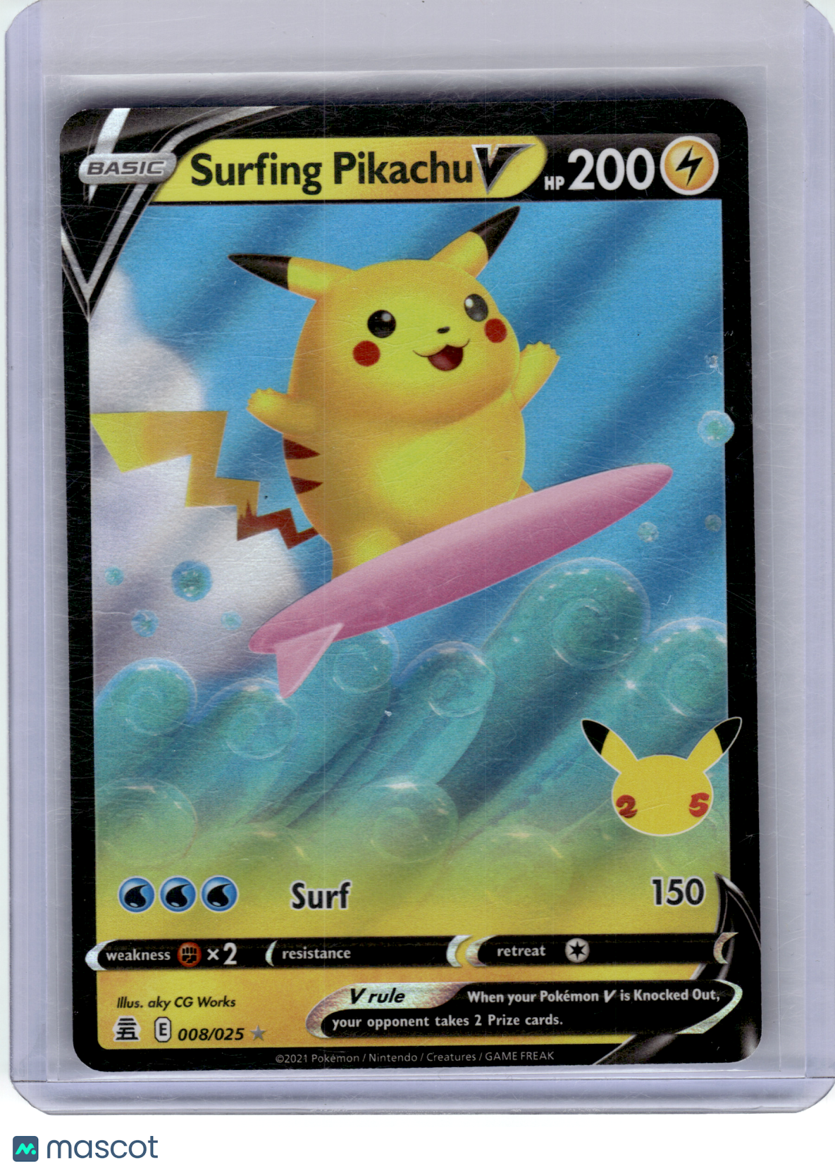 2021 Pokemon—Surfing Pikachu V #8 Celebrations—Rare Holo