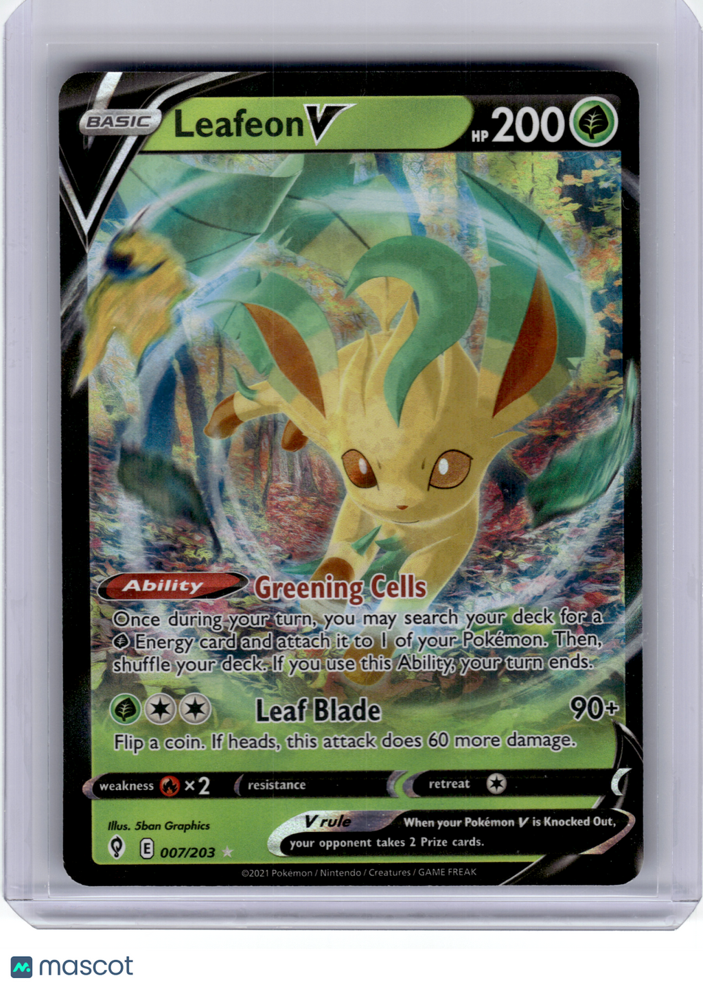 2021 Pokemon—Leafeon V #7 Evolving Skies—Rare Holo
