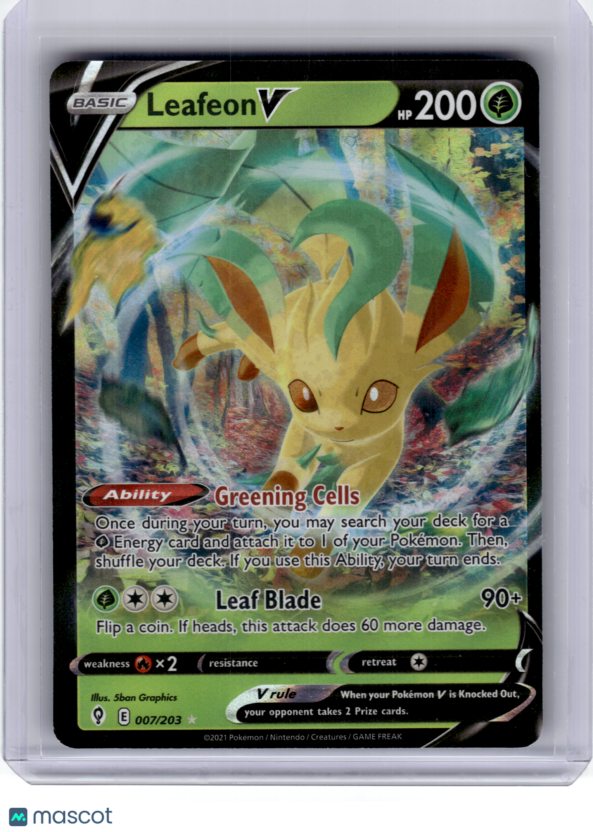 2021 Pokemon—Leafeon V #7 Evolving Skies—Rare Holo