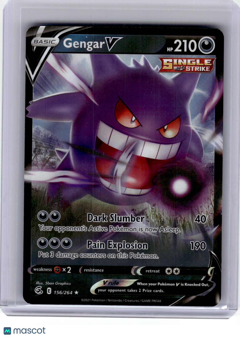 2021 Pokemon—Gengar V #156 Fusion Strike—Ultra Rare Holo