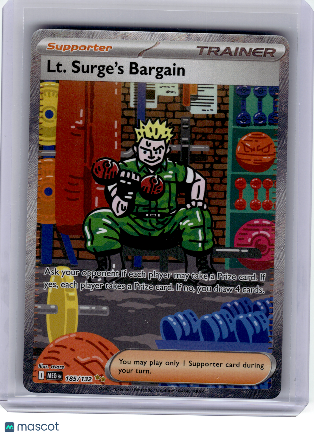 Pokemon—LT. Surge's Bargain #185 2025 Mega Evolution—SIR Holo FA SAR