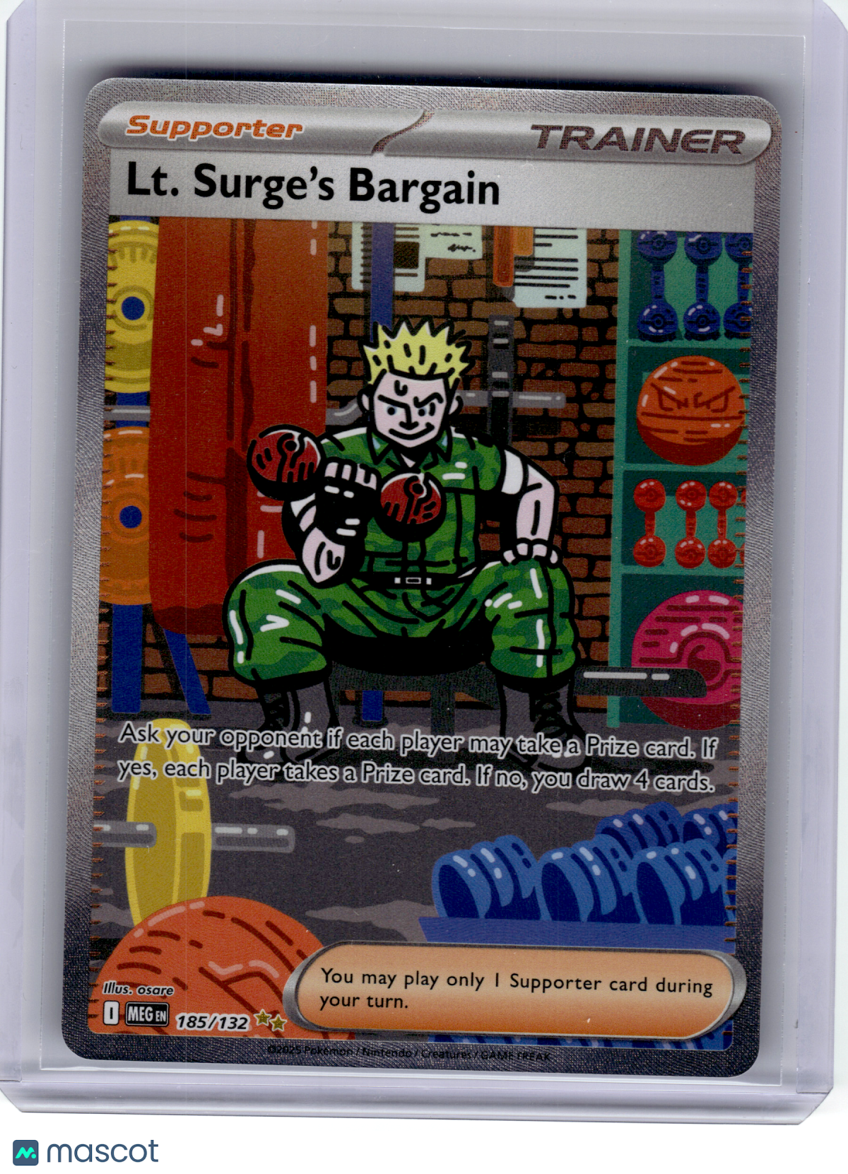 Pokemon—LT. Surge's Bargain #185 2025 Mega Evolution—SIR Holo FA SAR