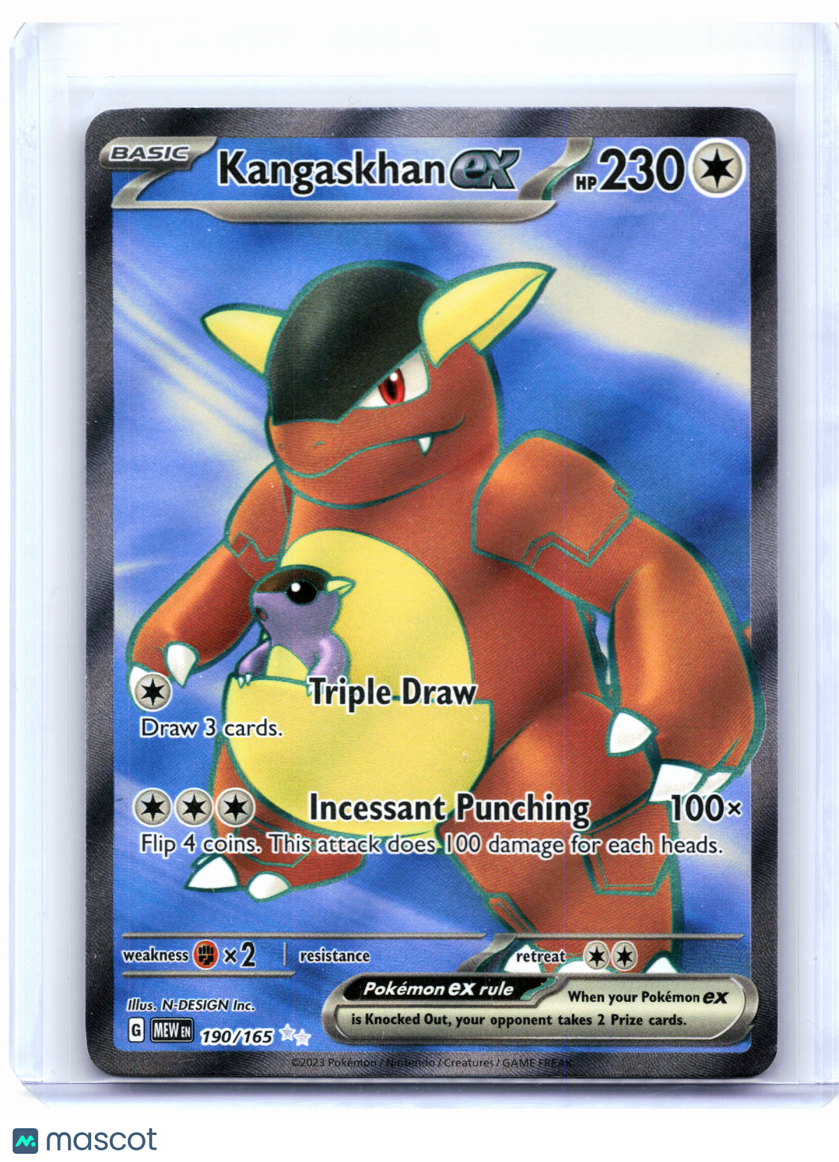 2023 Pokemon—Kangaskhan ex #190/165 Scarlet & Violet 151—Ultra Rare Holo