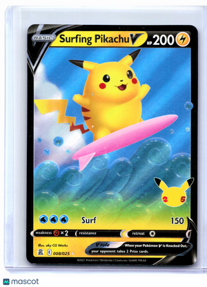 2021 Pokemon—Surfing Pikachu V #008/025 Celebrations—Ultra Rare Holo