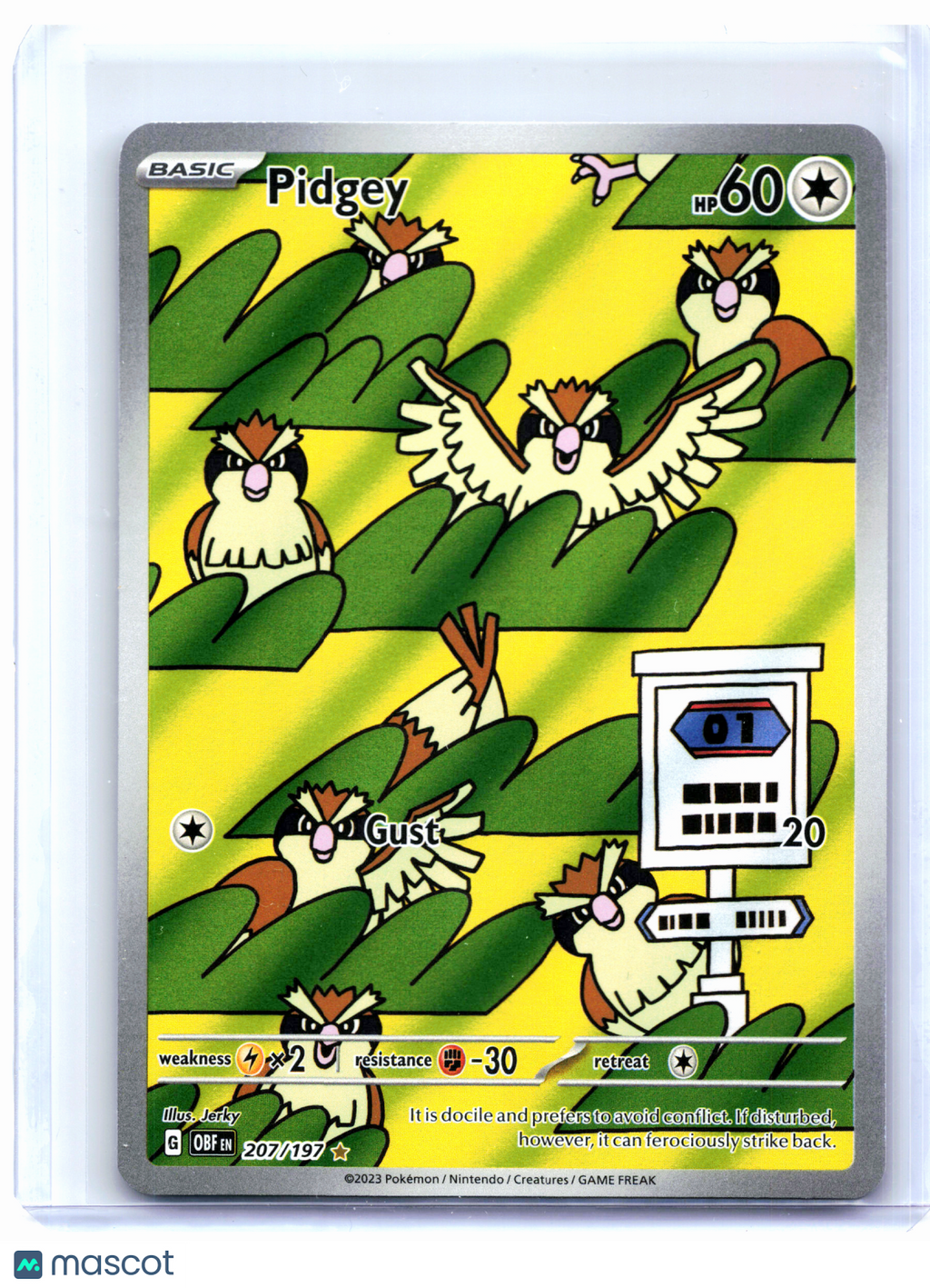 2023 Pokemon—Pidgey #207/197 Obsidian Flames—Illustration Rare Holo