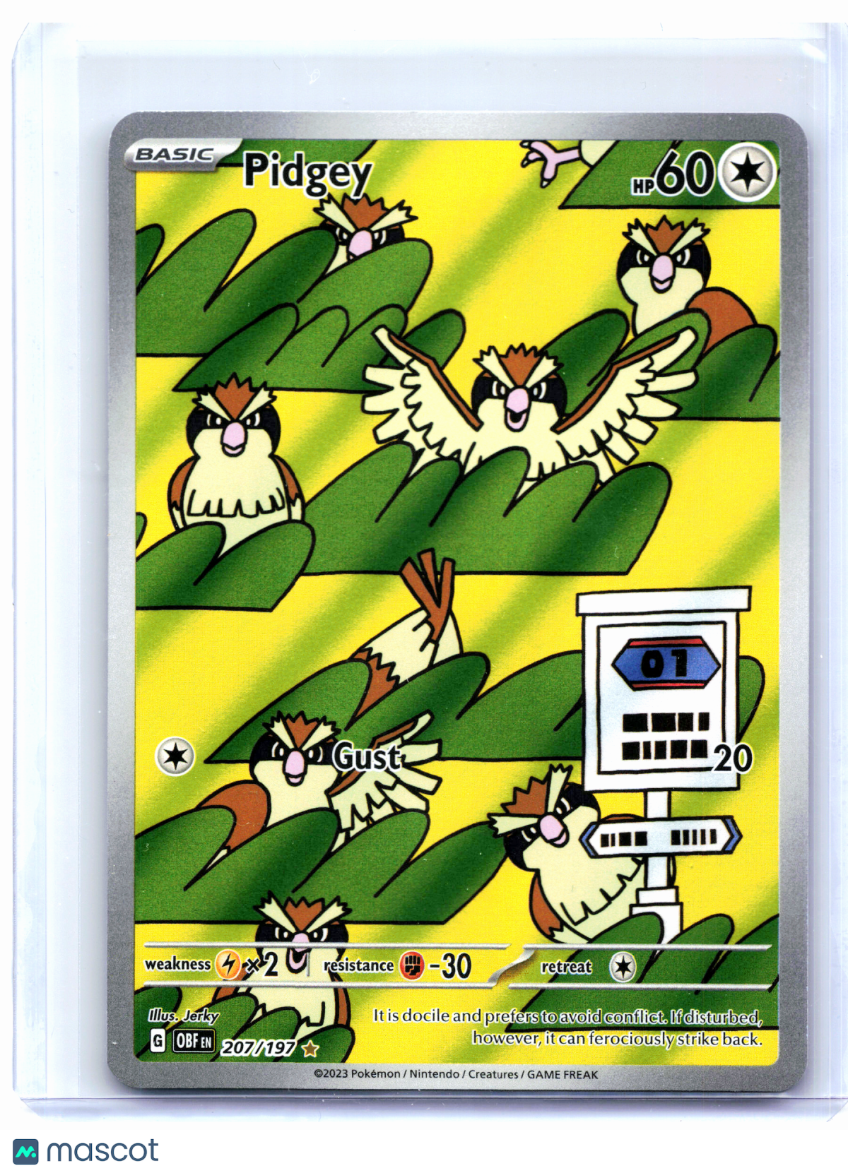 2023 Pokemon—Pidgey #207/197 Obsidian Flames—Illustration Rare Holo