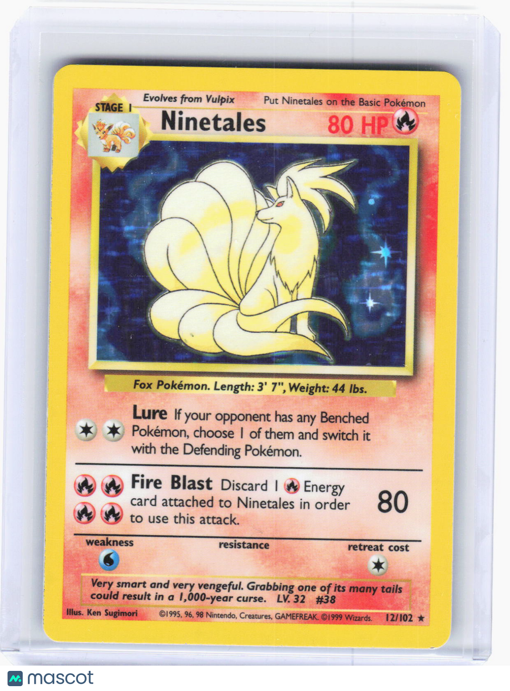 1999 Pokemon—Ninetales #12/102 Base Set—Rare Holo (Lightly Played)