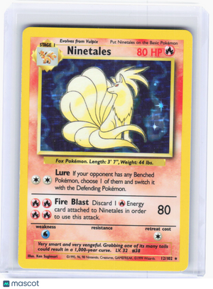 1999 Pokemon—Ninetales #12/102 Base Set—Rare Holo (Lightly Played)