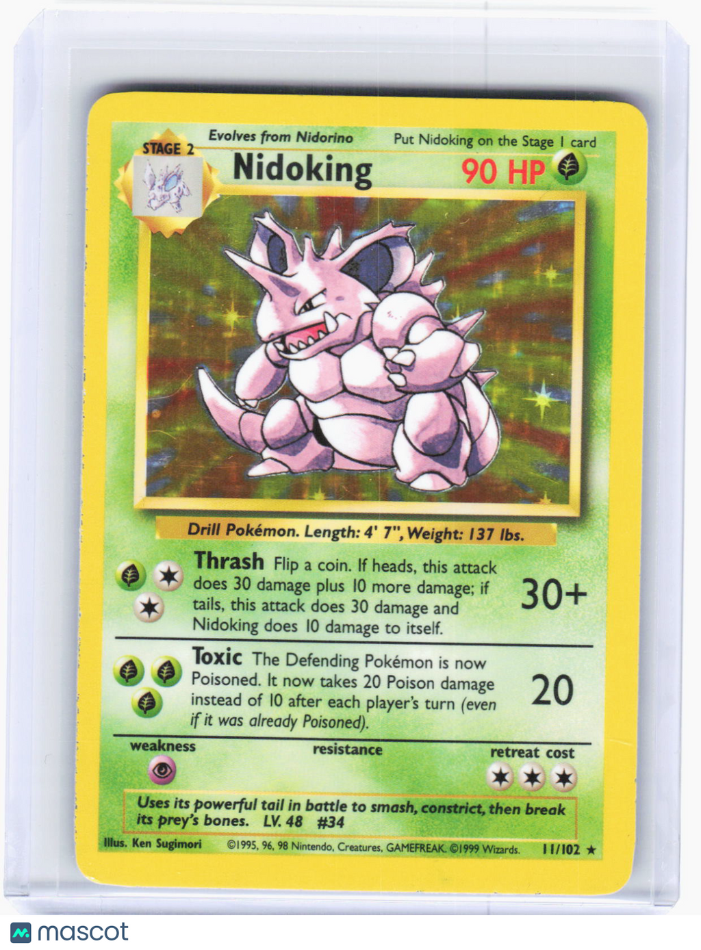 1999 Pokemon—Nidoking #11/102 Base Set—Rare Holo (Moderately Played)