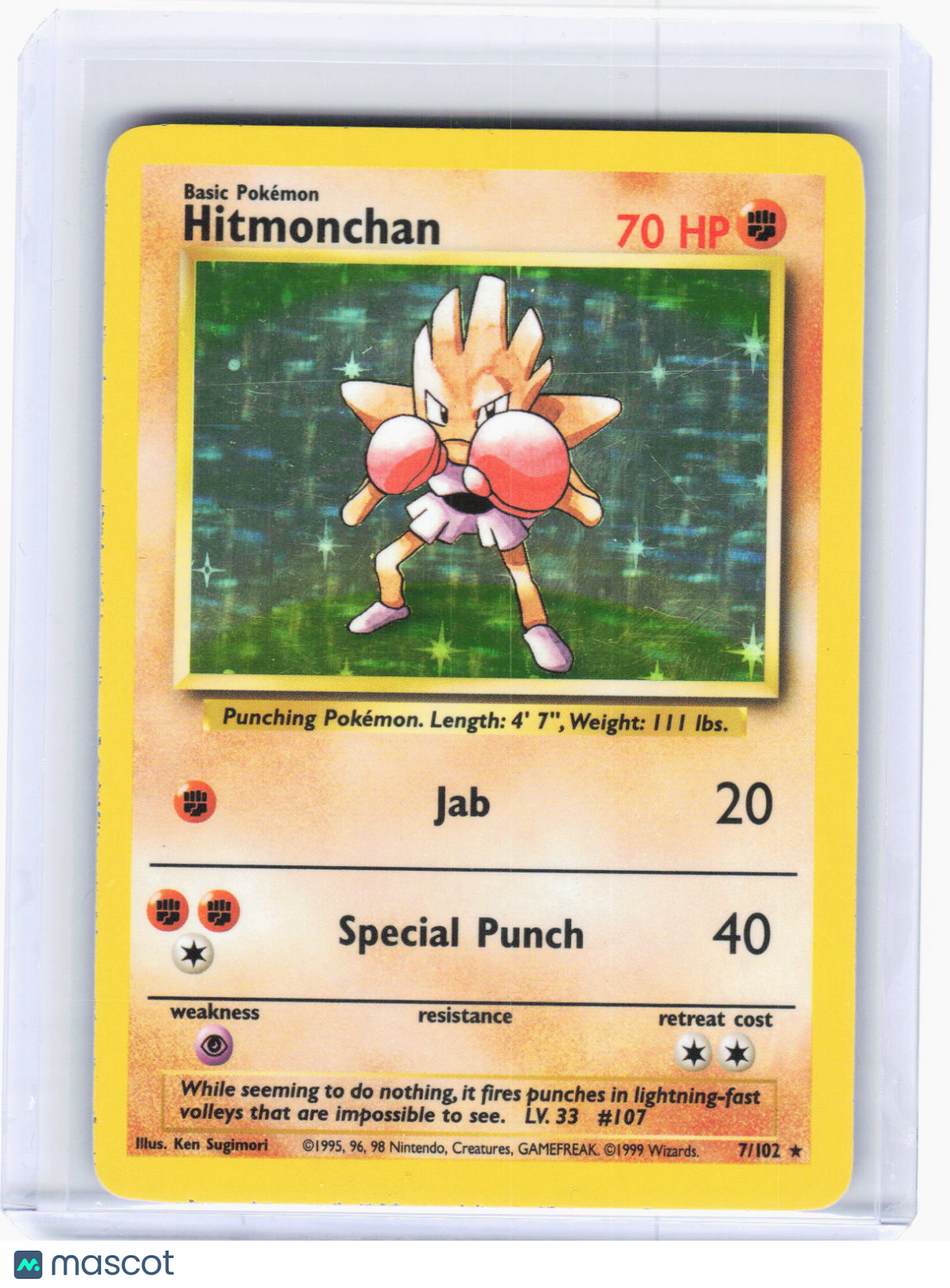 1999 Pokemon—Hitmonchan #7/102 Base Set—Rare Holo (Lightly Played)