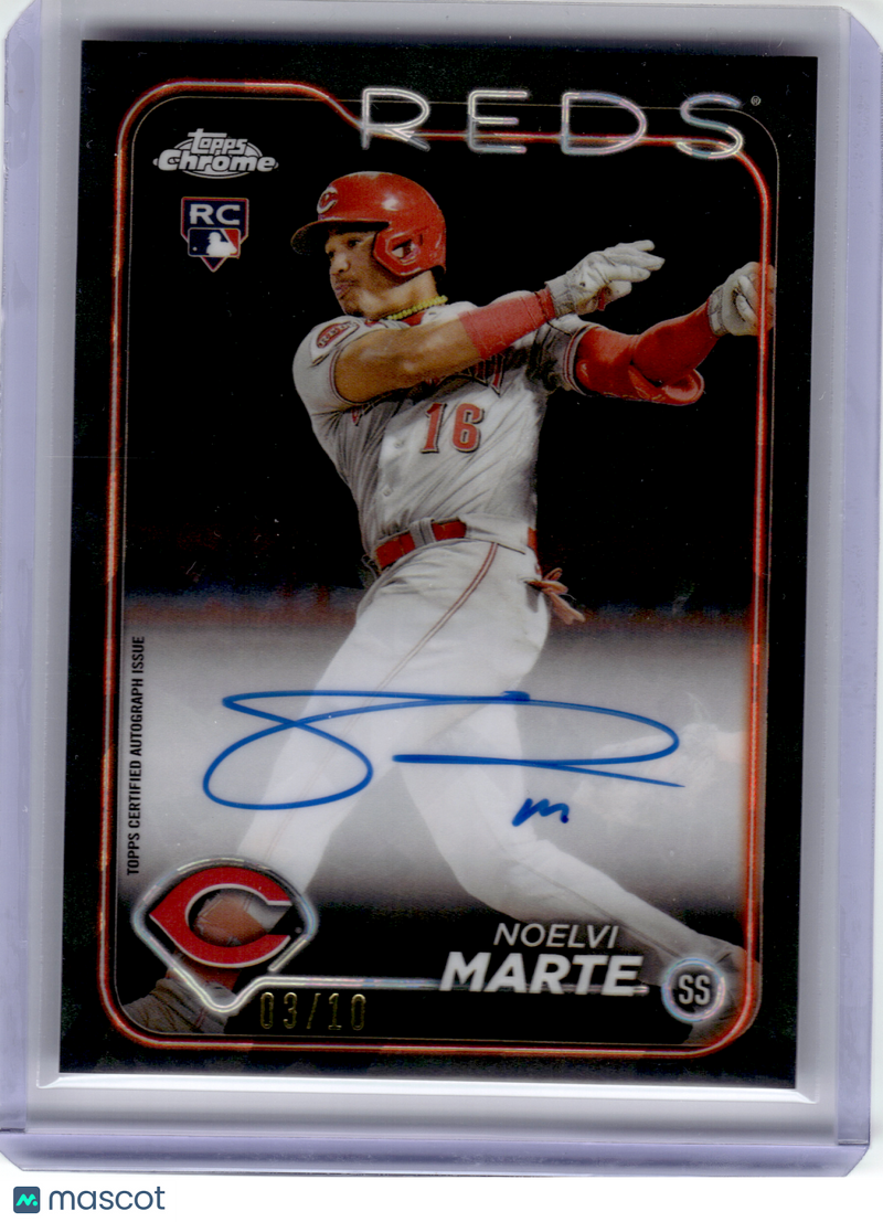 2024 Topps Chrome Sapphire Edition Baseball—Noelvi Marte #CSA-NM Black 03/10 RC