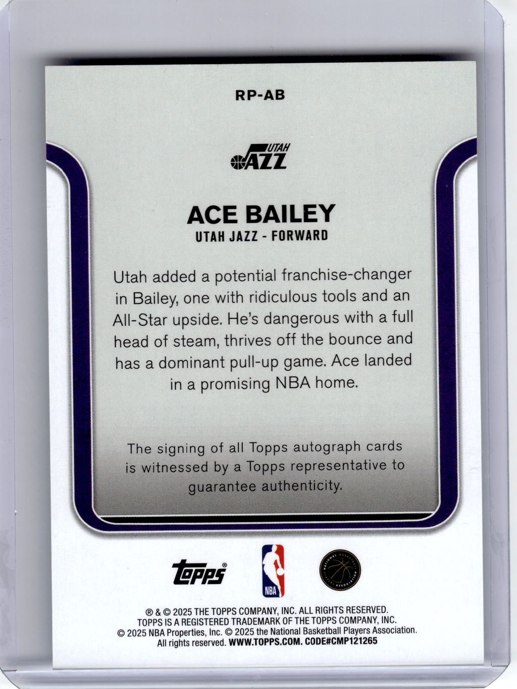 2025 Topps Rookie Photo Shoot Autographs Basketball—Ace Bailey #RP-AB