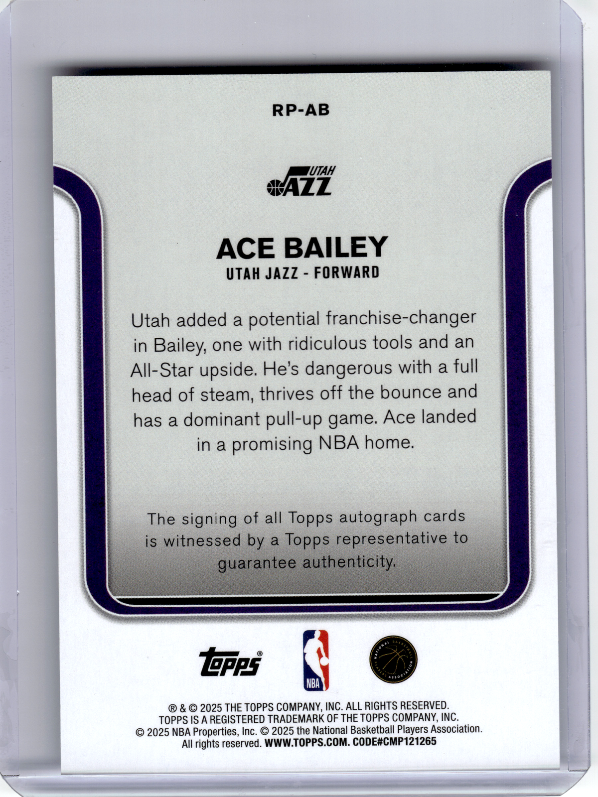 2025 Topps Rookie Photo Shoot Autographs Basketball—Ace Bailey #RP-AB