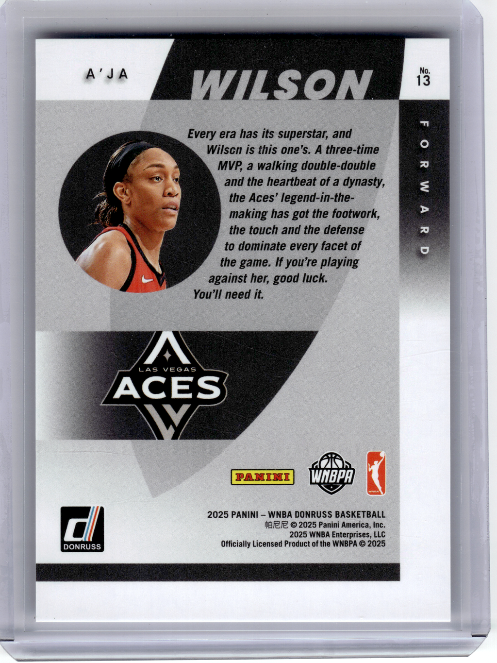 2025 Panini Donruss Basketball—A'ja Wilson #13 Executive Collection