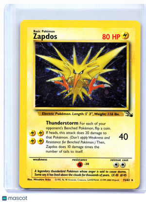 1999 Pokemon—Zapdos #15/62 Fossil—Holo Rare [Damaged]