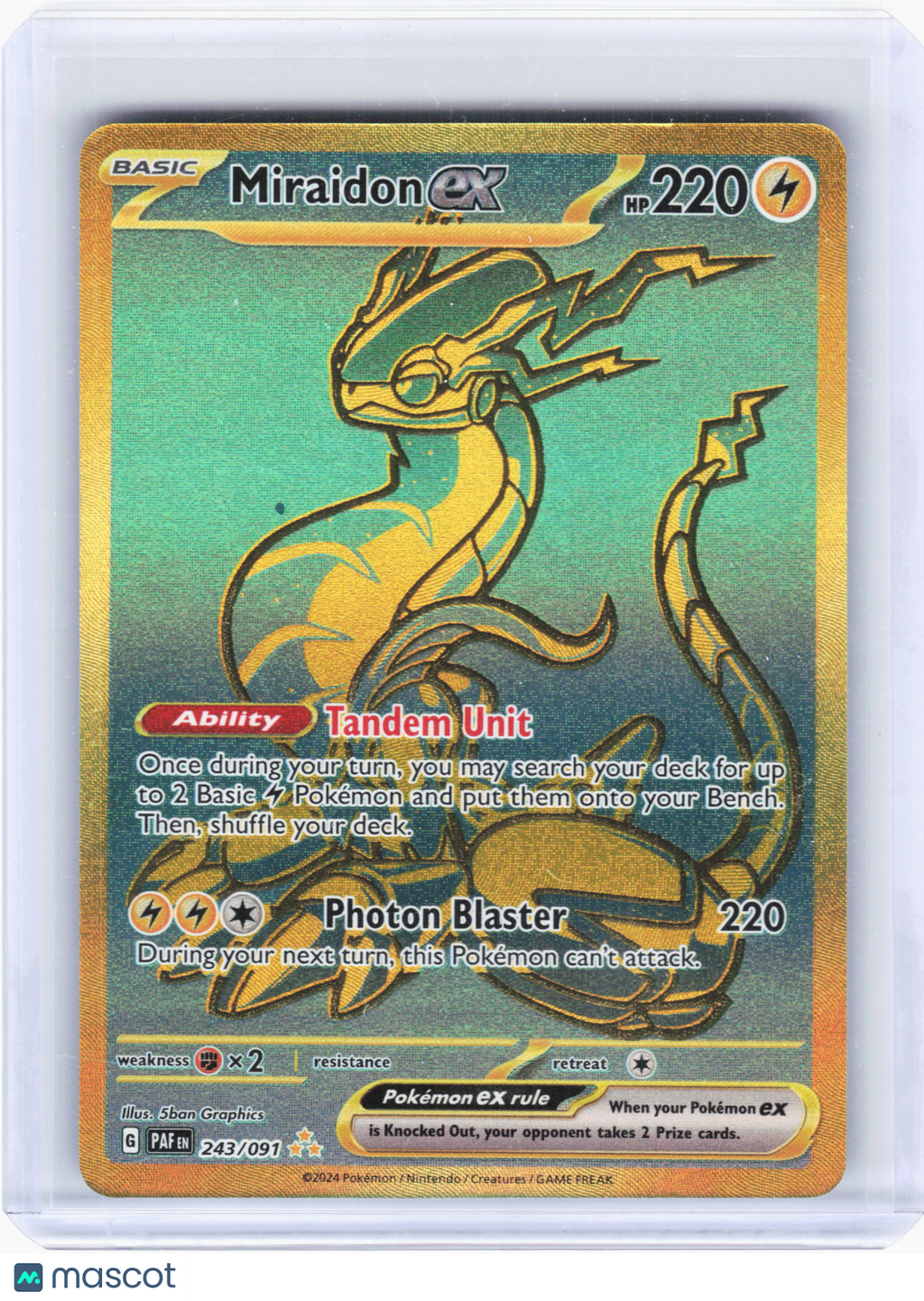2024 Pokemon—Miraidon ex #243 Paldean Fates—Hyper Rare Gold