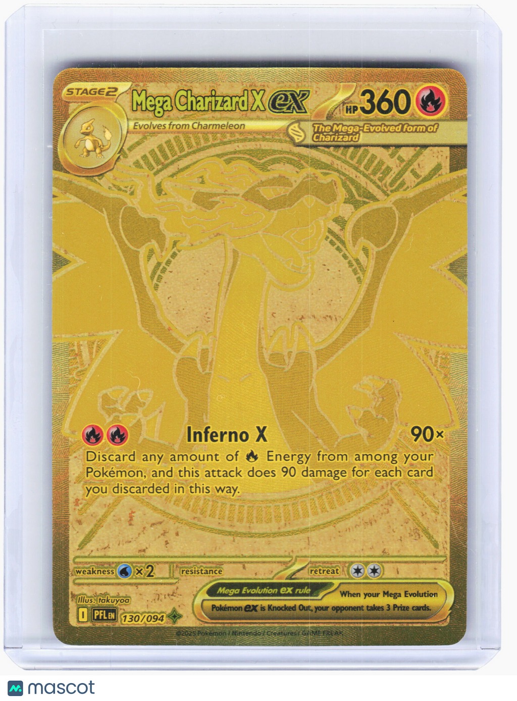 2025 Pokemon—Mega Charizard X ex #130 Phantasmal Flames—Mega Hyper Rare Gold