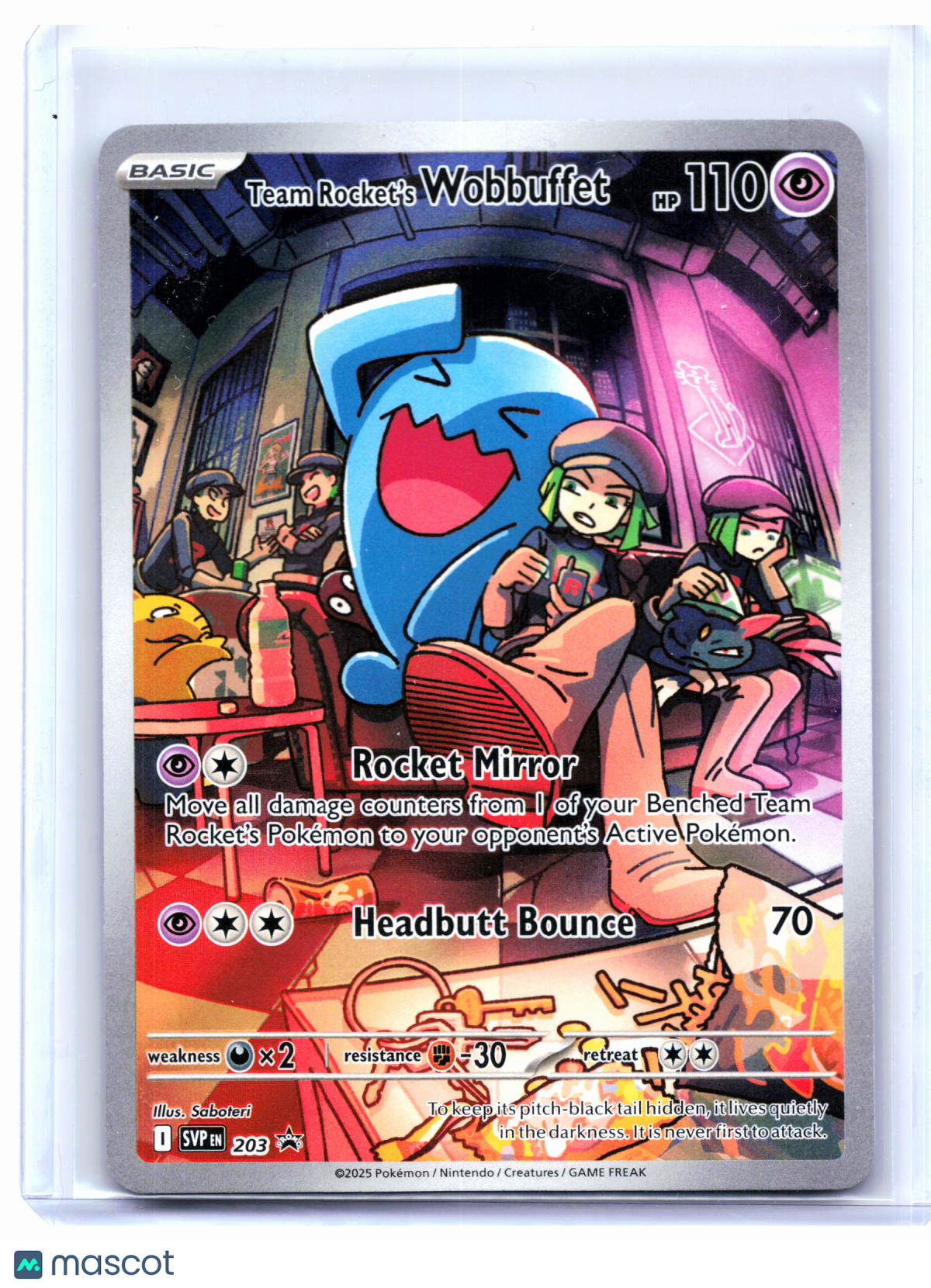 2025 Pokemon—Team Rocket's Wobbuffet #203 SVP—Black Star Promo Holo