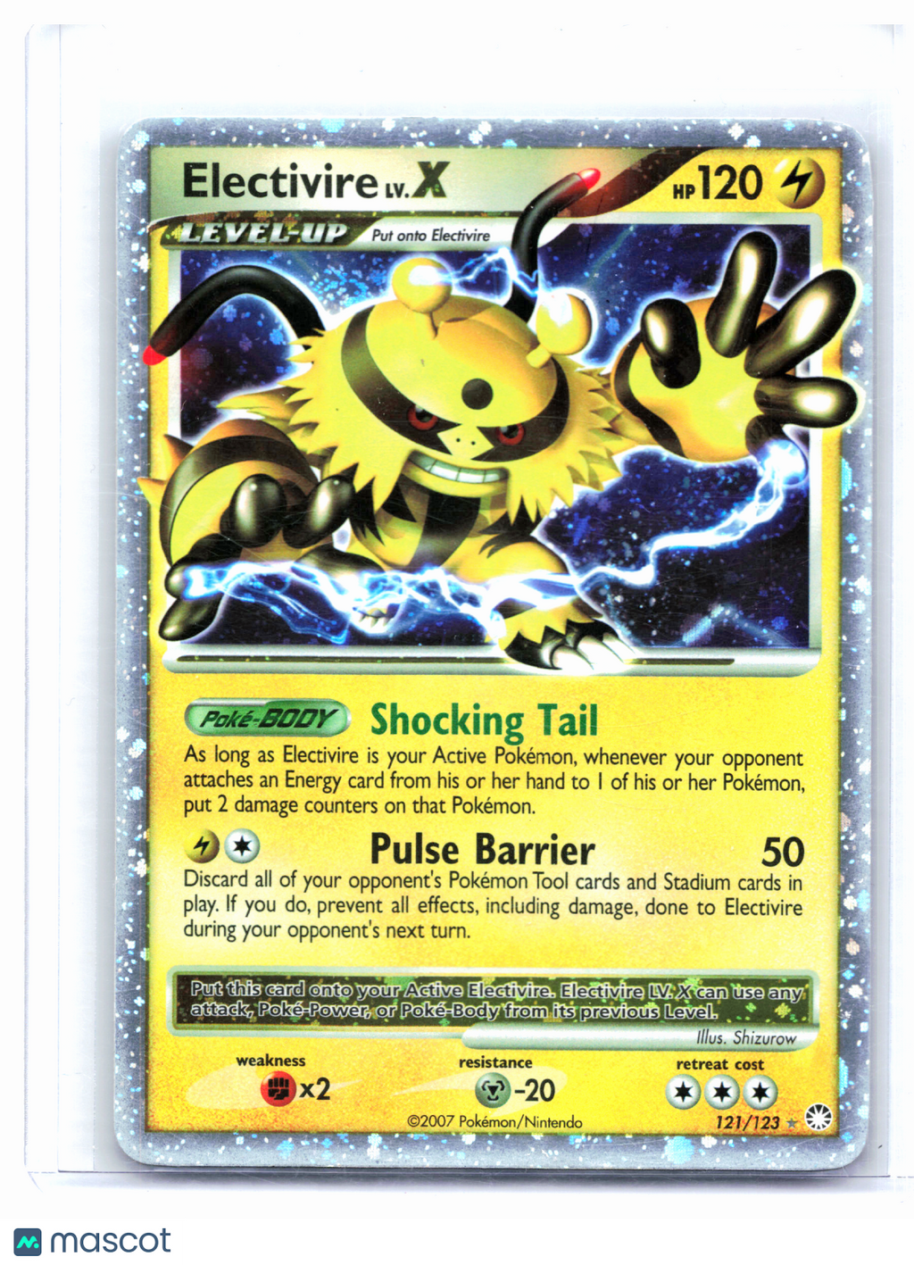 2007 Pokemon—Electivire LV.X #121/123 Mysterious Treasures—Ultra Rare Holo [MP]
