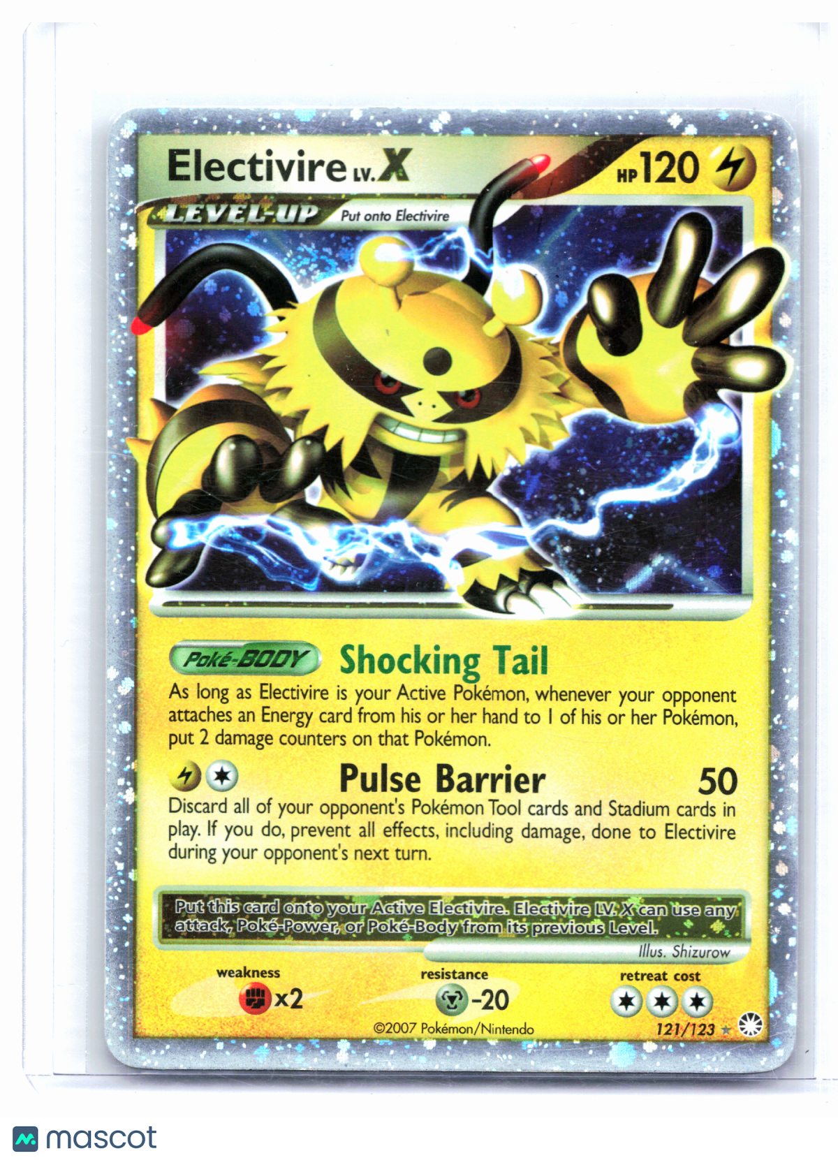 2007 Pokemon—Electivire LV.X #121/123 Mysterious Treasures—Ultra Rare Holo [MP]