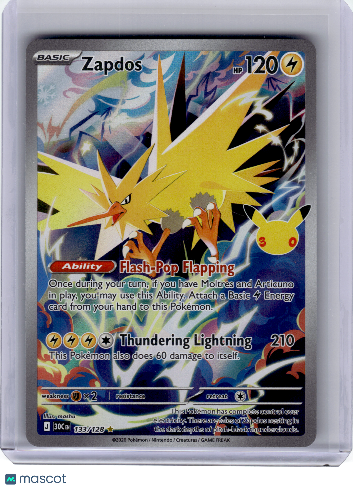 2026 Pokemon—Zapdos #133 30th Celebration—Illustration Rare Holo