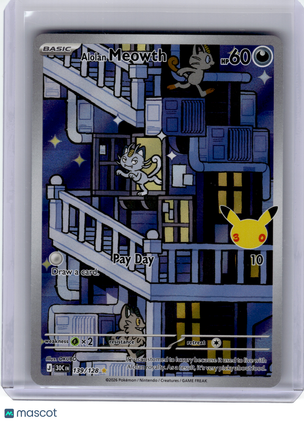 2026 Pokemon—Alolan Meowth #139 30th Celebration—Illustration Rare Holo