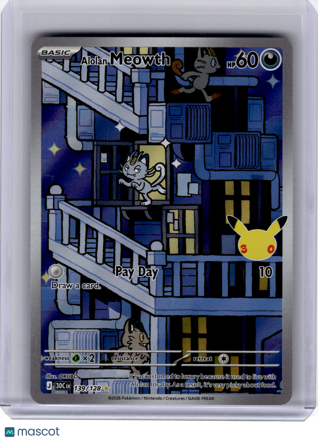 2026 Pokemon—Alolan Meowth #139 30th Celebration—Illustration Rare Holo