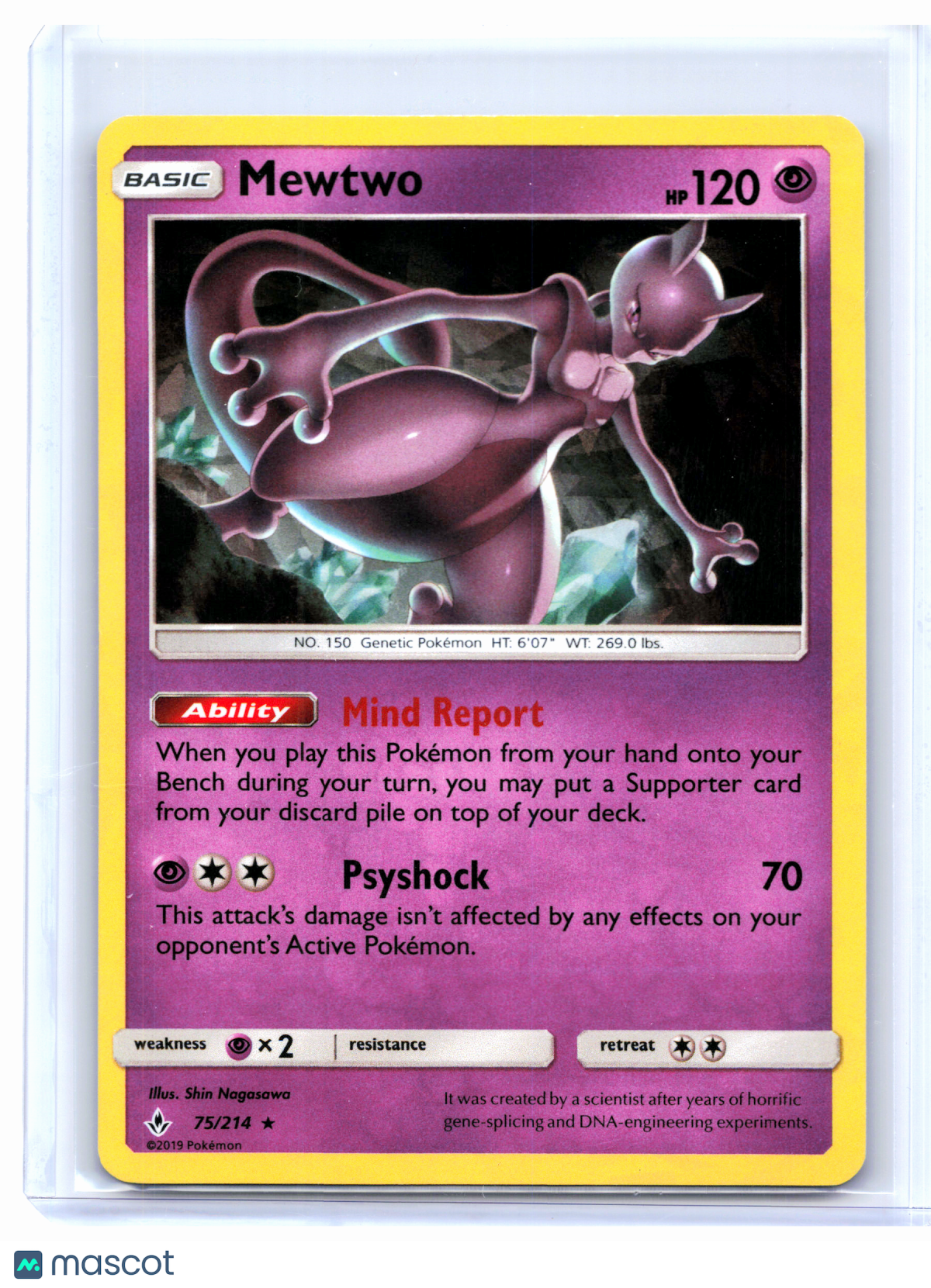 2019 Pokemon—Mewtwo #75/214 Unbroken Bonds—Cracked Ice Holo [Lightly Played]