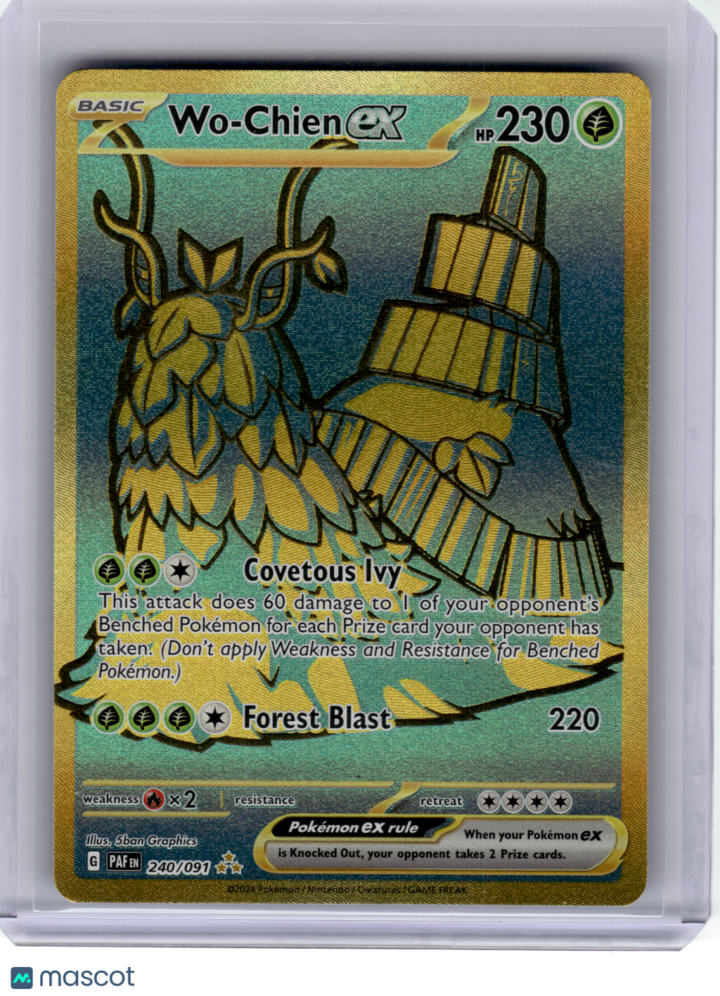 2024 Pokemon—Wo-Chien ex #240 Paldean Fates—Hyper Rare Gold
