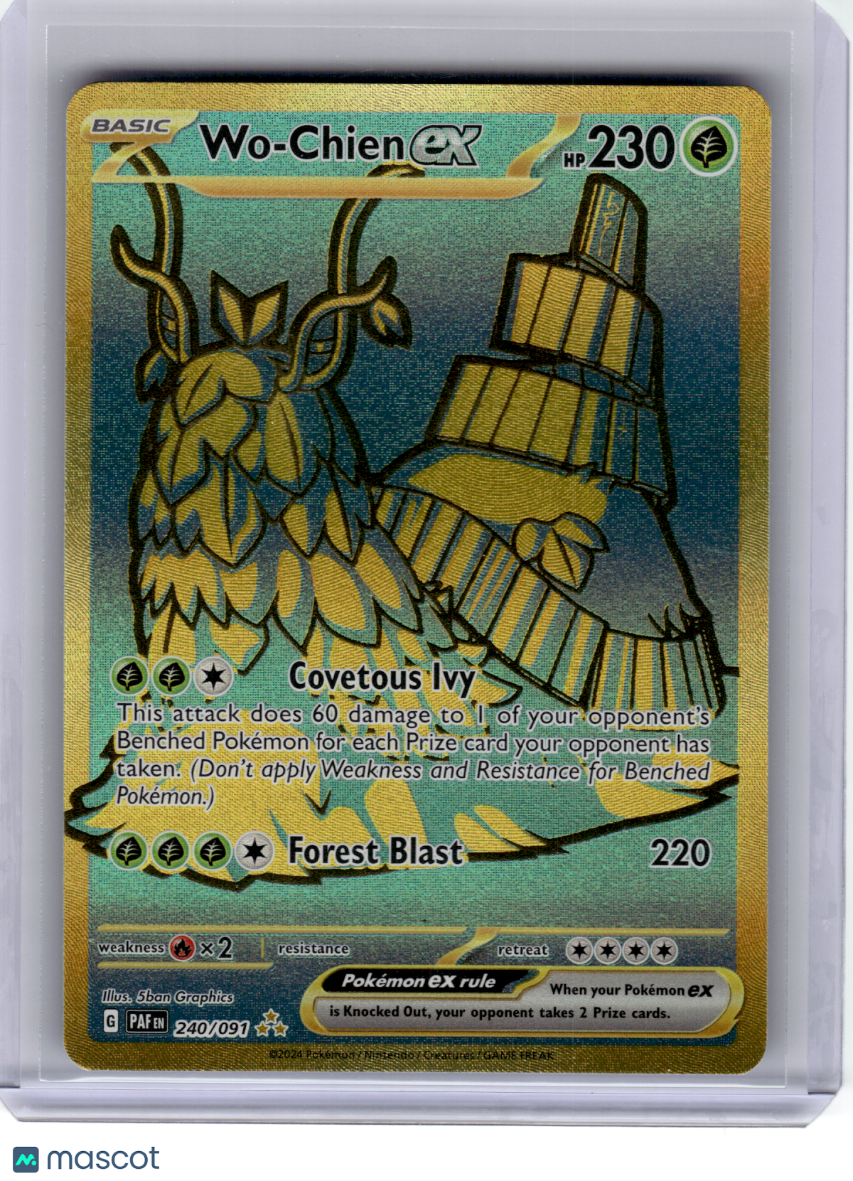 2024 Pokemon—Wo-Chien ex #240 Paldean Fates—Hyper Rare Gold