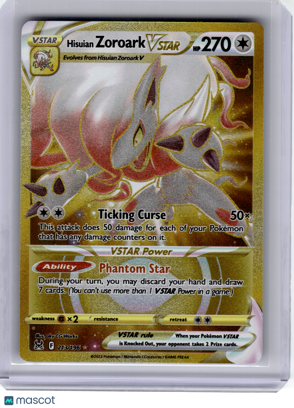 2022 Pokemon—Hisuian Zoroark VSTAR #213 Lost Origin—Secret Rare Gold