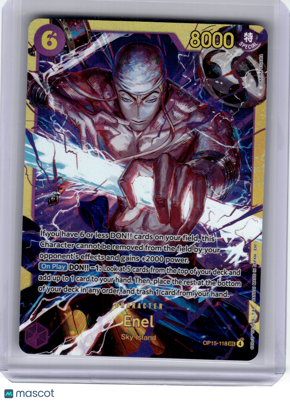 2026 One Piece Card Game—Enel #OP15-118 Adventure on Kami's Island—SEC Foil
